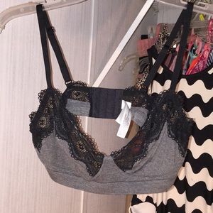 Grey bralette with black lace